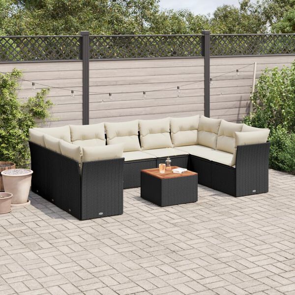 vidaXL Set Divani da Giardino 10pz con Cuscini in Polyrattan Nero