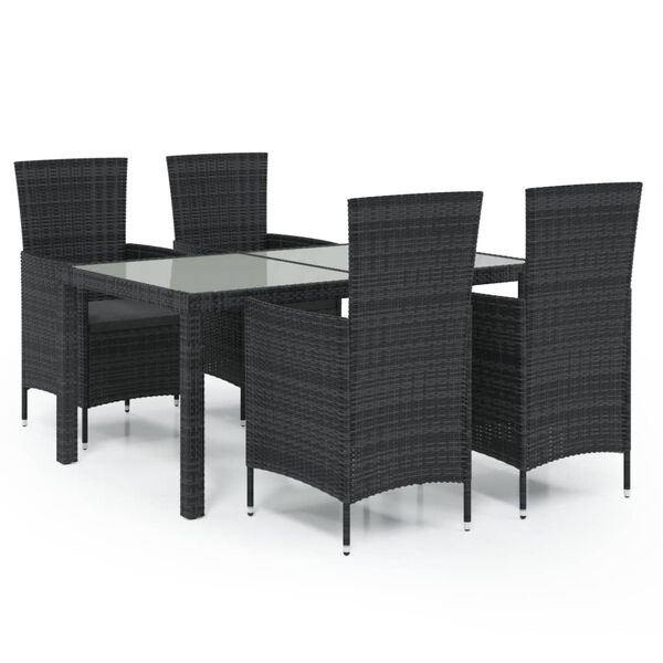 vidaXL Set da Pranzo da Giardino 5 pz con Cuscini in Polyrattan Nero