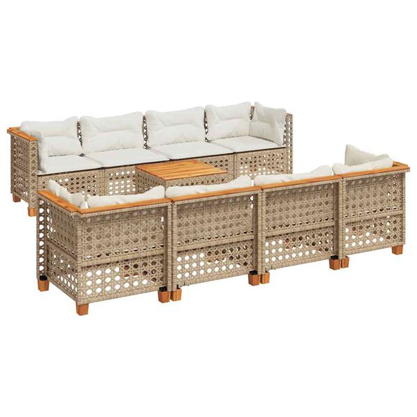 vidaXL Set Divano da Giardino 9 pz con Cuscini Beige in Polyrattan
