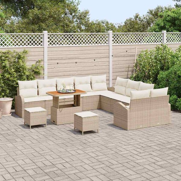 vidaXL Set Divano da Giardino con cuscino 13 pcs Beige Poly Rattan