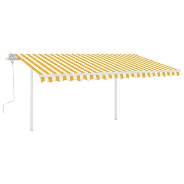 vidaXL Tenda da Sole Retrattile Manuale con Pali 4,5x3 m Gialla Bianca