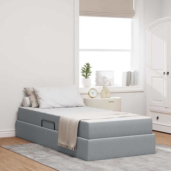 vidaXL Letto con contenitore e materasso Grigio chiaro 90 x 190 cm