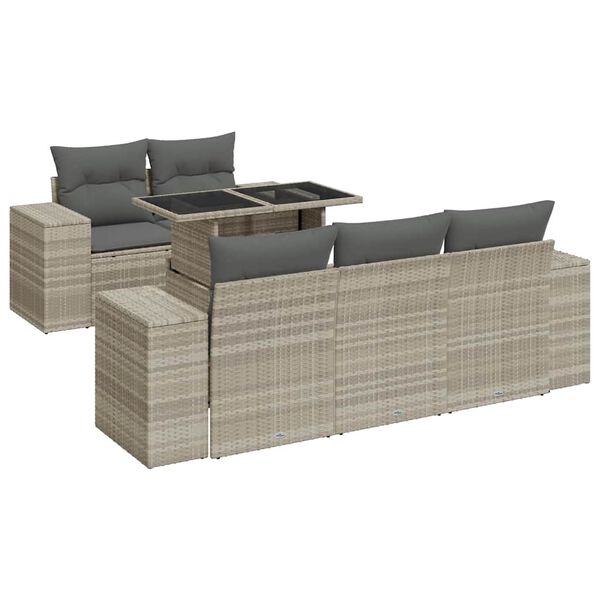 vidaXL Set Divano da Giardino 6pz con Cuscini Grigio Chiaro Polyrattan