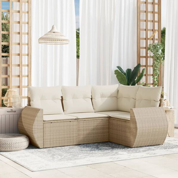 vidaXL Set Divano da Giardino 4 pz con Cuscini Beige in Polyrattan