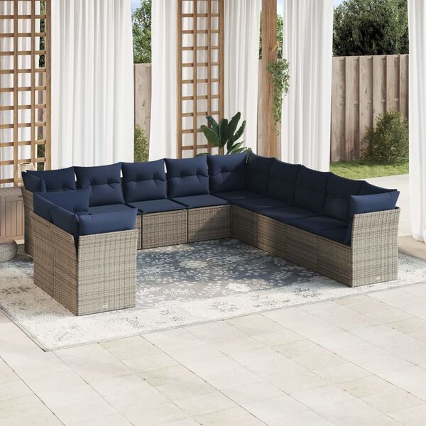vidaXL Set Divani da Giardino 11 pz con Cuscini in Polyrattan Grigio