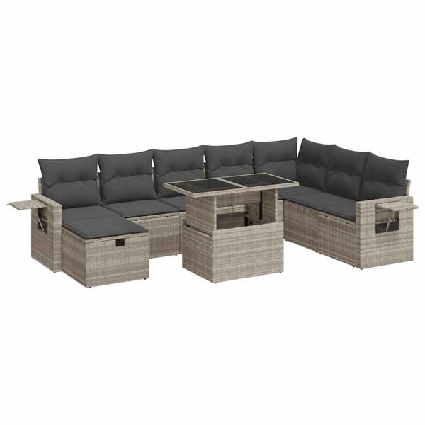 vidaXL Set Divano da Giardino 9pz con Cuscini Grigio Chiaro Polyrattan