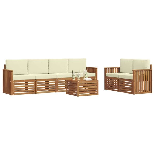 vidaXL Set divani 7 pcs Naturale e Crema Legno di Acacia Massello