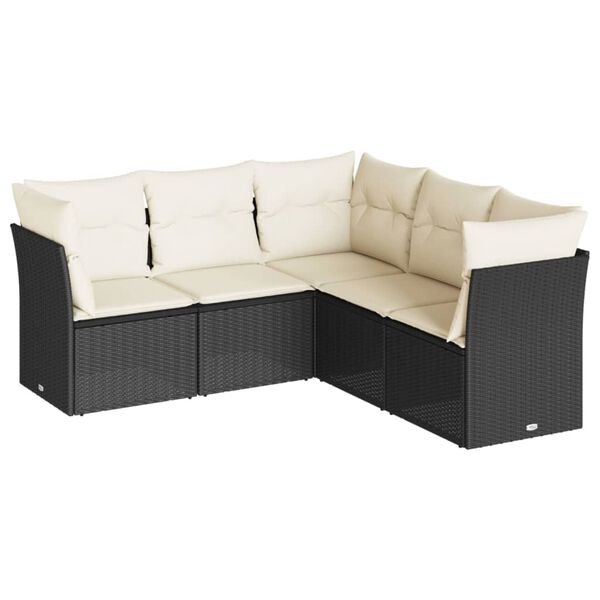 vidaXL Set Divani da Giardino 5 pz con Cuscini in Polyrattan Nero