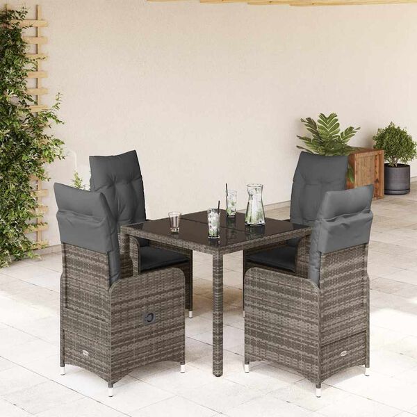 vidaXL Set Bistr&ograve; da Giardino 5 pz con Cuscini in Polyrattan Grigio