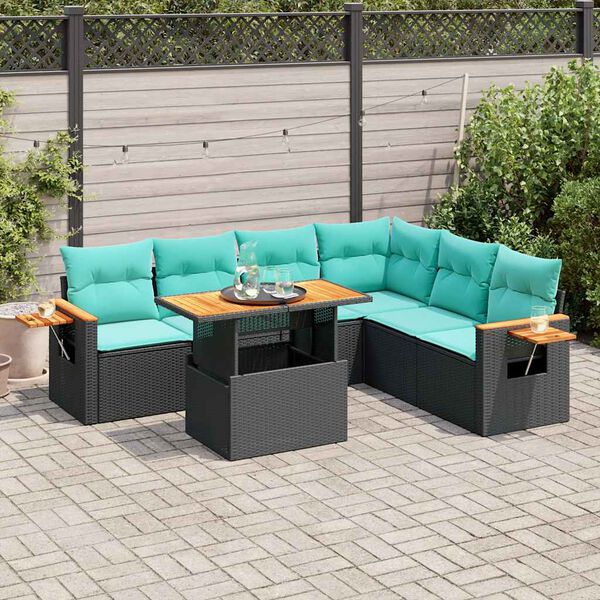 vidaXL Set Divani da Giardino con Cuscini 7pz Nero Polyrattan Acacia