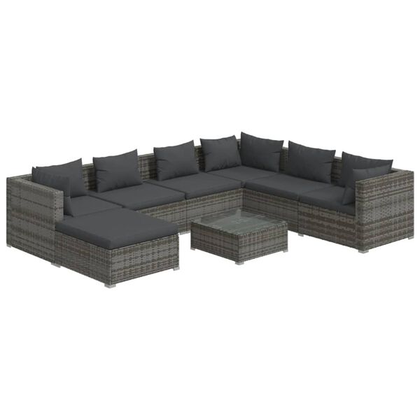 vidaXL Set Divani da Giardino 8 pz con Cuscini in Polyrattan Grigio
