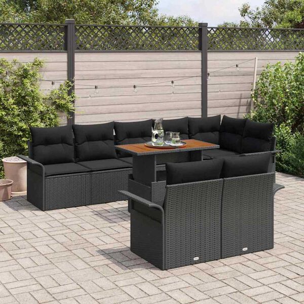 vidaXL Set Divano da Giardino con archiviazione 9 pcs Nero Poly Rattan
