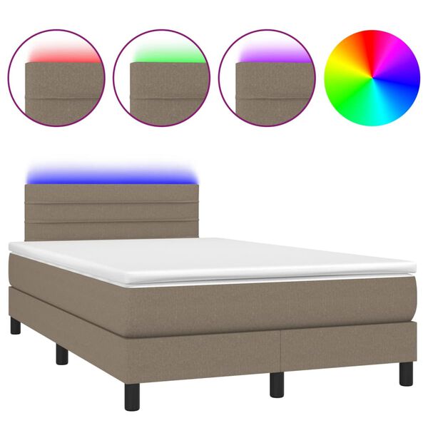 vidaXL Letto a Molle con Materasso e LED Tortora 120x200cm in Tessuto