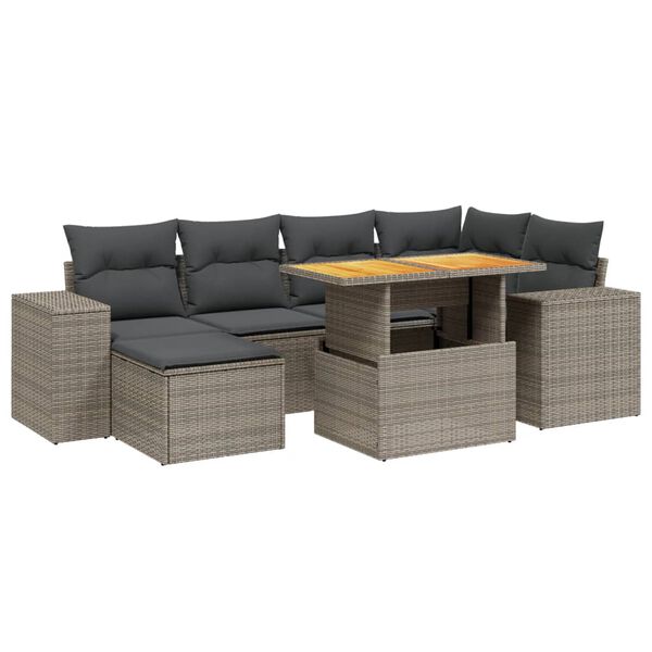 vidaXL Set Divani da Giardino 7 pz con Cuscini Grigio in Polyrattan