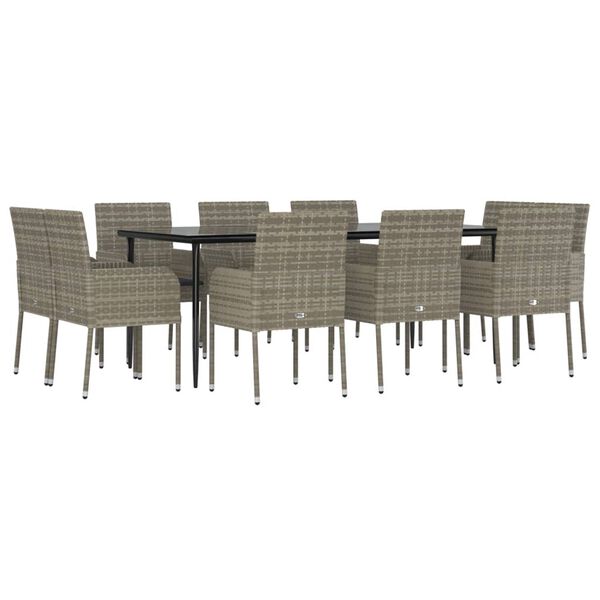 vidaXL Set Mobili Giardino 11 pz con Cuscini Polyrattan Nero e Grigio