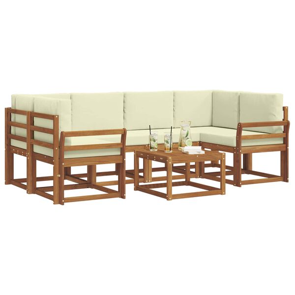 vidaXL Set di divani da esterno con cuscino 7 pcs Naturale e Crema
