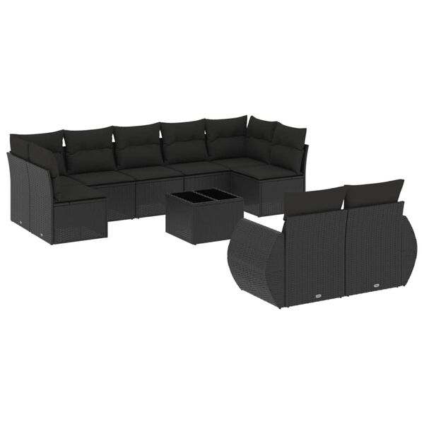 vidaXL Set Divani da Giardino 10pz con Cuscini in Polyrattan Nero