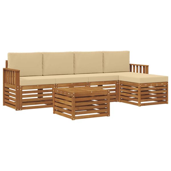 vidaXL Set di divani da esterno con cuscino 6 pcs Naturale e Beige