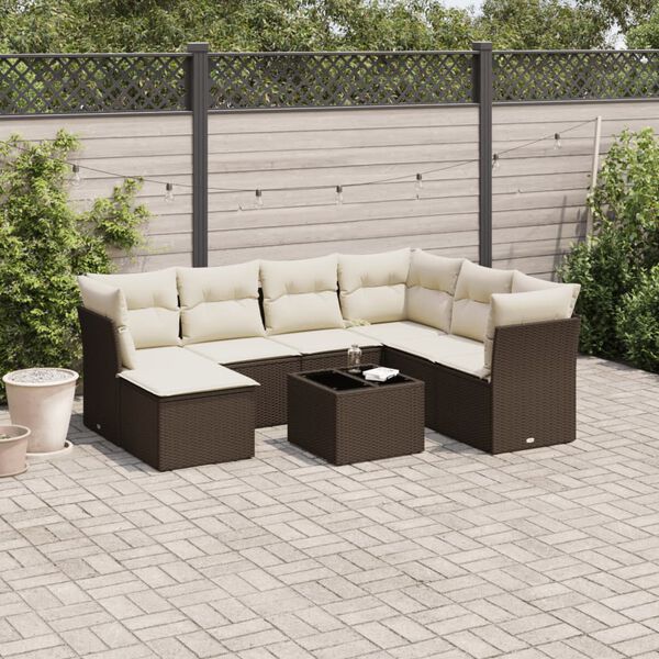 vidaXL Set Divani da Giardino 8 pz con Cuscini Marrone in Polyrattan