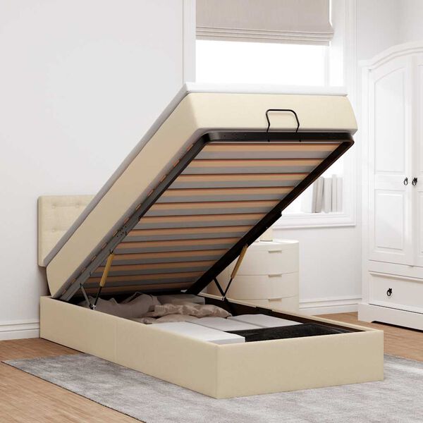 vidaXL Pouf Letto con Materasso Crema 100x200 cm in Tessuto