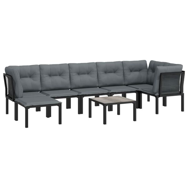vidaXL Set Salotto da Giardino 8 pz Nero e Grigio in Polyrattan