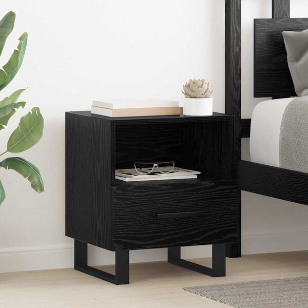 vidaXL Armadio da Notte con cassetto Rovere Nero 40 x 35 x 47,5 cm