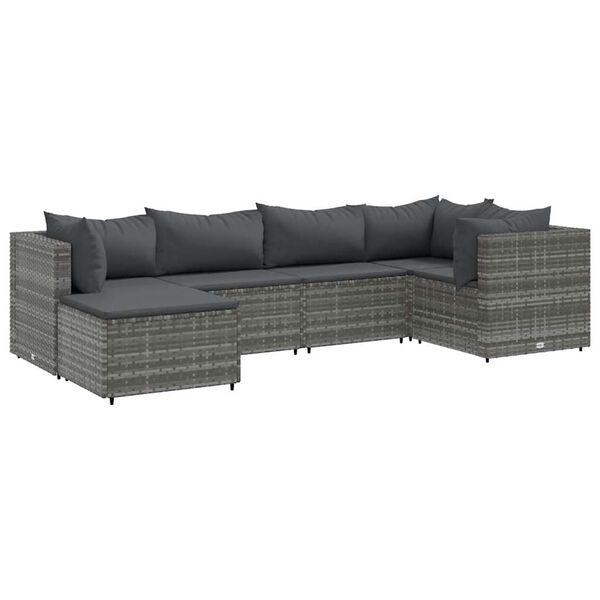 vidaXL Set Divani da Giardino 6 pz con Cuscini in Polyrattan Grigio