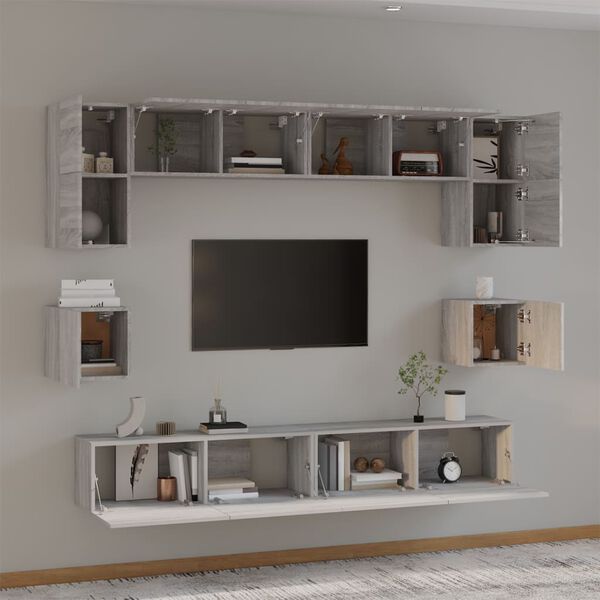 vidaXL Set Mobili Porta TV 8pz Grigio Sonoma in Legno Multistrato
