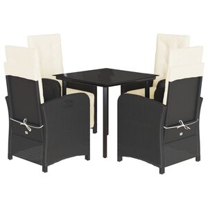 vidaXL Set da Pranzo da Giardino 5 pz Nero con Cuscini in Polyrattan