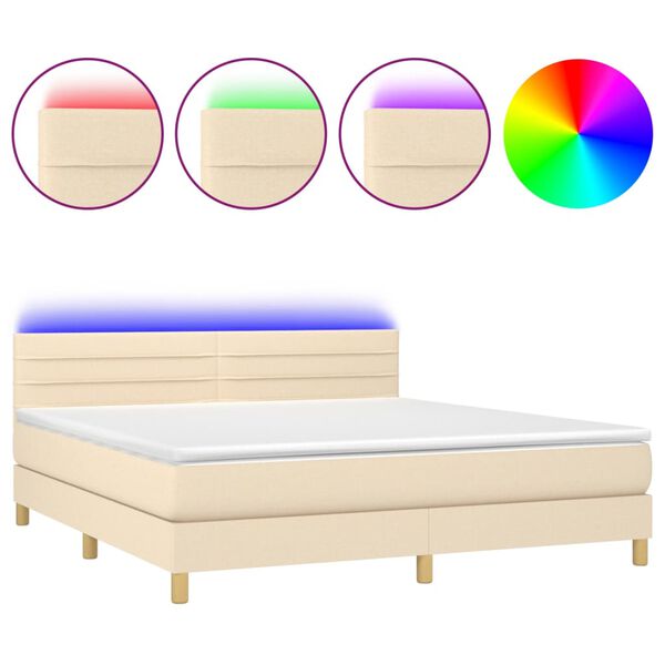 vidaXL Letto a Molle con Materasso e LED Crema 160x200 cm in Tessuto