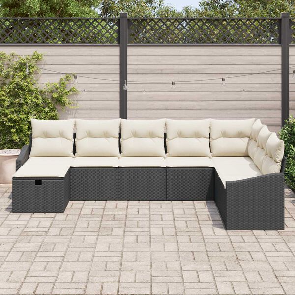 vidaXL Set Divano da Giardino con cuscino 8 pcs Nero Poly Rattan