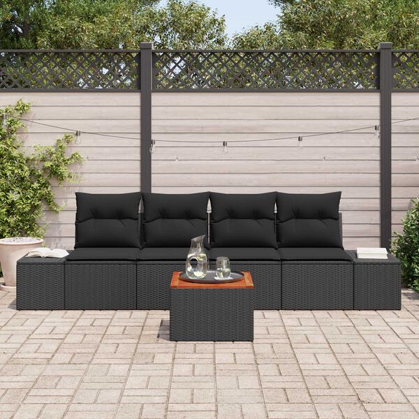 vidaXL Set Divano da Giardino con cuscino 5 pcs Nero Poly Rattan