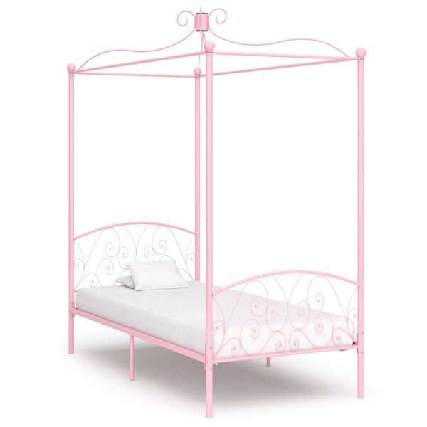 vidaXL Letto a Baldacchino Rosa in Metallo 90x200 cm