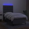 vidaXL Letto a Molle Materasso e LED Grigio Scuro 90x200 cm in Tessuto