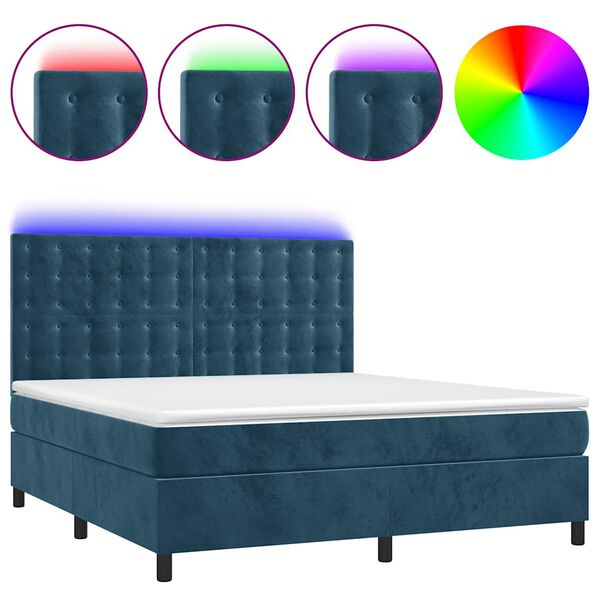 vidaXL Letto a Molle con Materasso e LED Blu Scuro 160x200 cm