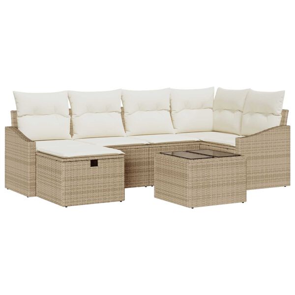vidaXL Set di divani con cuscino 7 pcs Beige e Crema polyrattan