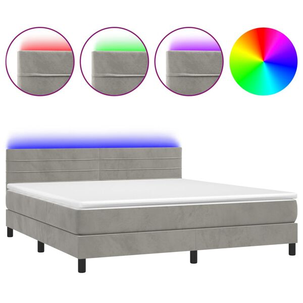 vidaXL Letto a Molle con Materasso e LED Grigio Chiaro 180x200 cm Velluto