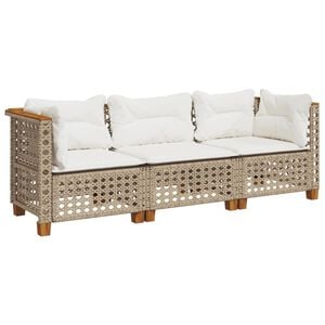 vidaXL Divano da Giardino con Cuscini a 3 Posti Beige in Polyrattan