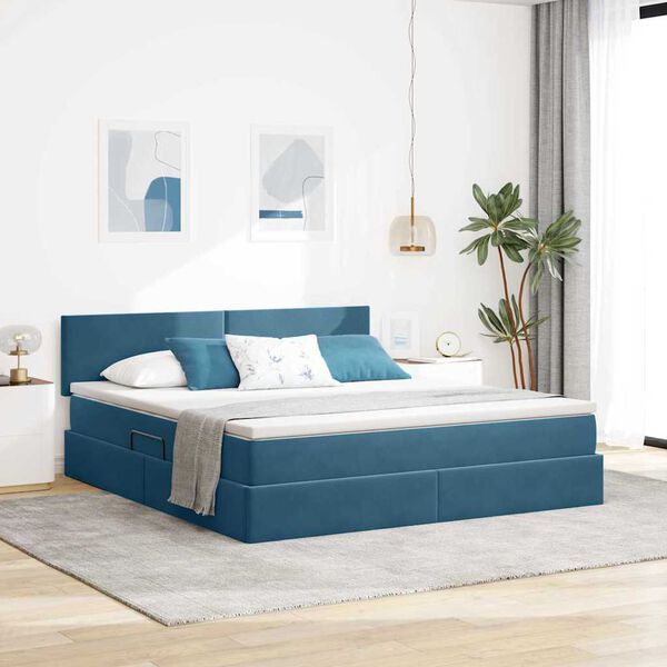 vidaXL Letto con Contenitore Blu Scuro 160 x 200 cm Velluto