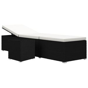 vidaXL Lettino Prendisole Cuscino e Tavolino Polyrattan Bianco Crema