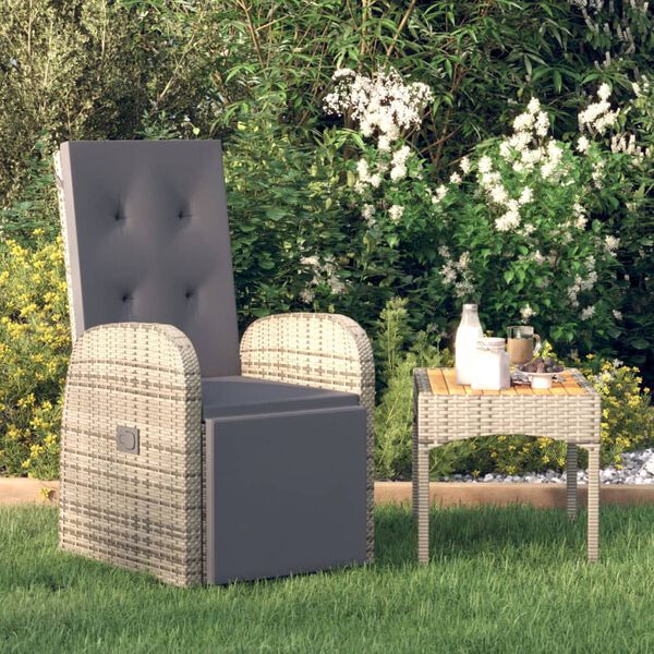vidaXL Sedia Reclinabile da Giardino con Cuscini Grigia in Polyrattan