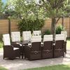 vidaXL Set da Pranzo per Giardino con cuscino 9 pcs Marrone polyrattan
