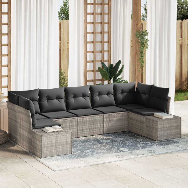 vidaXL Set Divano da Giardino 7 pcs Grigio chiaro polyrattan