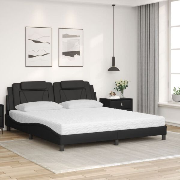 vidaXL Letto Viana con Materasso Nero 180x200 cm in Similpelle