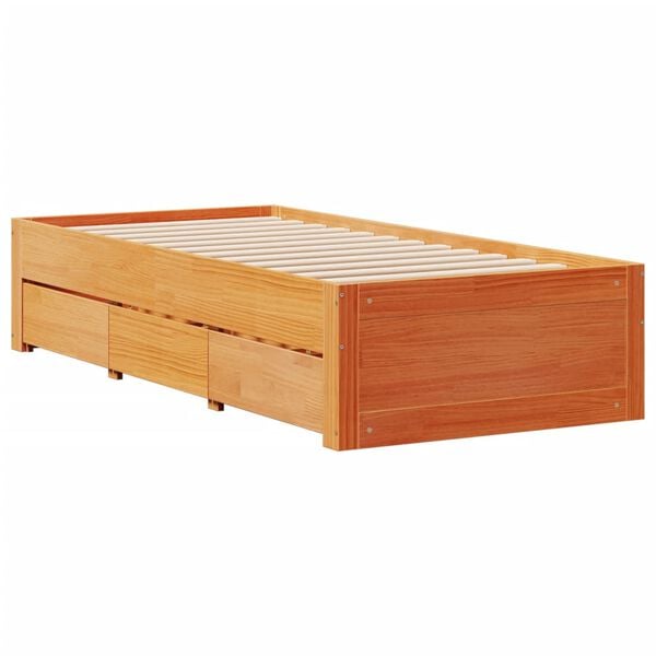 vidaXL Giroletto senza Materasso con Cassetti Marrone Cera 90x190 cm