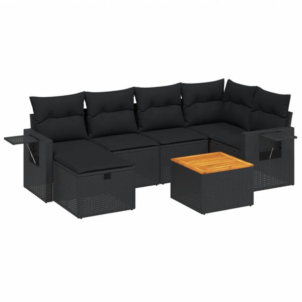vidaXL Set Divani da Giardino con Cuscini 7pz Nero Polyrattan