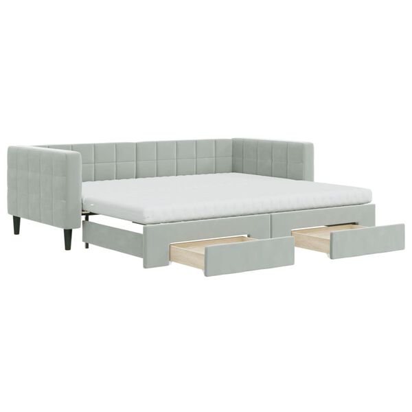 vidaXL Divano Letto Estraibile Cassetti Grigio Chiaro 90x200cm Velluto