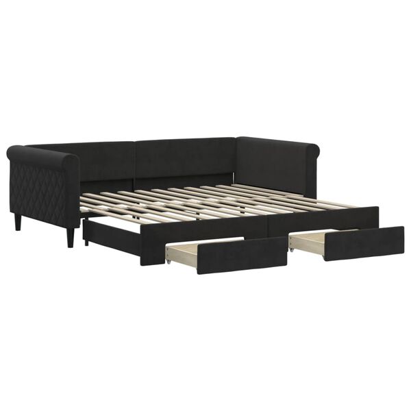 vidaXL Divano Letto Estraibile con Cassetti Nero 100x200 cm in Velluto
