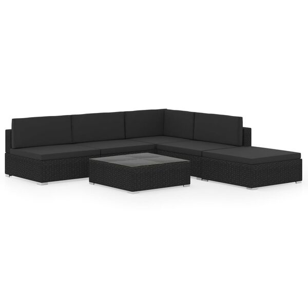 vidaXL Set Divani da Giardino 6 pz con Cuscini in Polyrattan Nero