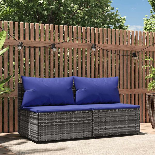 vidaXL Divani Centrali da Giardino con Cuscini 2pz Polyrattan Grigio